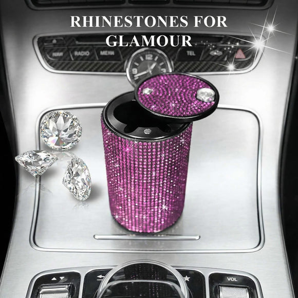 Bling Car Ashtray Rhinestones Auto Mini Car Ashtray Portable with Lid Smell Proof Smokeless Vehicle Cigarette Ashtray Ash for Women Universal Interior Car Accessories (Pink)