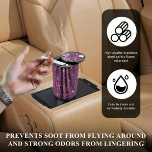 Bling Car Ashtray Rhinestones Auto Mini Car Ashtray Portable with Lid Smell Proof Smokeless Vehicle Cigarette Ashtray Ash for Women Universal Interior Car Accessories (Pink)