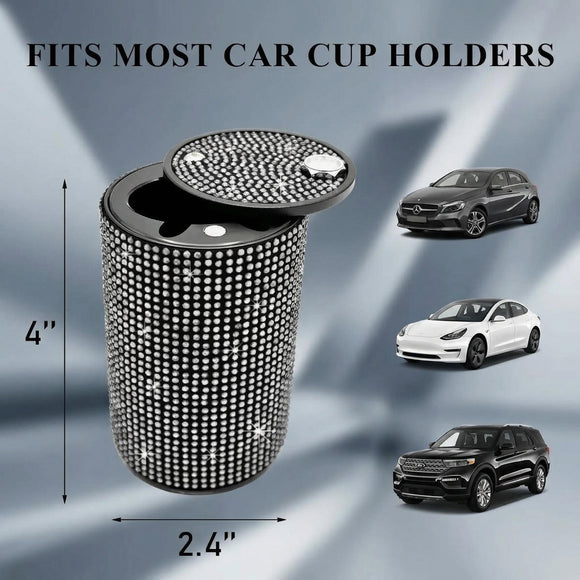 Bling Car Ashtray Rhinestones Auto Mini Car Ashtray Portable with Lid Smell Proof Smokeless Vehicle Cigarette Ashtray Ash for Women Universal Interior Car Accessories (White)