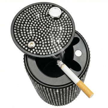 Bling Car Ashtray Rhinestones Auto Mini Car Ashtray Portable with Lid Smell Proof Smokeless Vehicle Cigarette Ashtray Ash for Women Universal Interior Car Accessories (White)