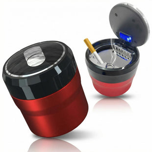 Car Ashtray Portable Smokeless Cylinder Cup Holder Ash Tray Smokeless Auto Ash Tray with Lid & LED Blue Light for Most Vehicles Universal Interior Car Accessories (Red Small)