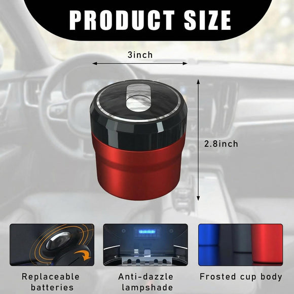 Car Ashtray Portable Smokeless Cylinder Cup Holder Ash Tray Smokeless Auto Ash Tray with Lid & LED Blue Light for Most Vehicles Universal Interior Car Accessories (Red Small)
