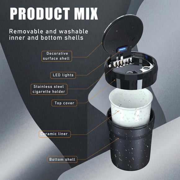 Car Ashtray Portable Smokeless Cylinder Cup Holder Ash Tray Smokeless Auto Ash Tray with Lid & LED Blue Light for Most Vehicles Universal Interior Car Accessories (Red Small)