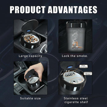 Car Ashtray Portable Smokeless Cylinder Cup Holder Ash Tray Smokeless Auto Ash Tray with Lid & LED Blue Light for Most Vehicles Universal Interior Car Accessories (Red Small) - 0