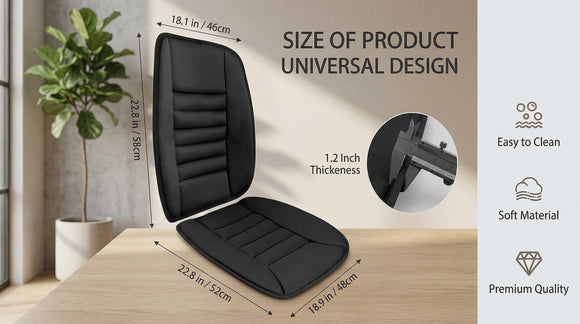 Car Seat Cushion Memory Foam Cushion for Car Seat Lumbar Support Pillow Seat Cushion for Full Back and Seat Ideal for Car Seat Driver Office Chair Wheelchair and Back Pain Relief (Black)