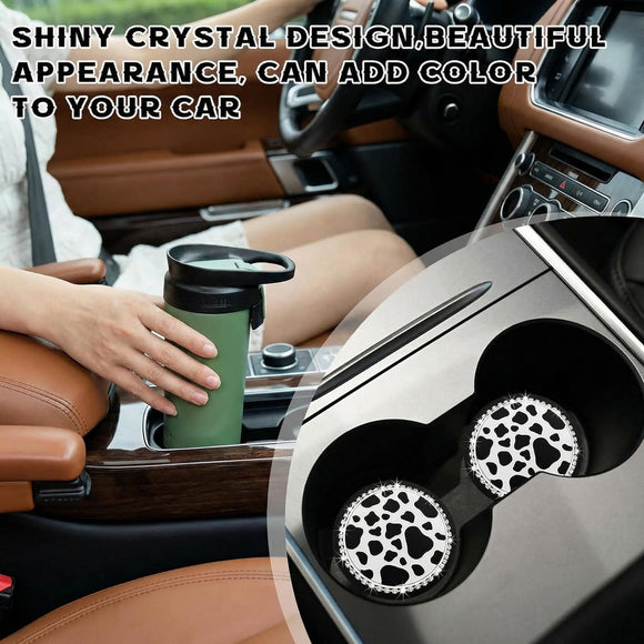 4 PCS Cow Print Car Cup Coaster 2.75 Inch Anti-Slip Auto Cup Holder Insert Coaster Anti Slip Bling Cup Mats with Flower Pattern Universal Interior Car Accessories (Cow Print)