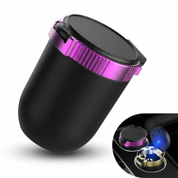 1 PC Car Ashtray 2.75 x 1.88 x 3.93 Seals Out Smoke Odors and Keeps Air Fresh Ashtray with Lid Detachable Cleanable One-handed Operation Storage Bin with LED Universal for Cars (Purple)