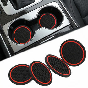 4PCS Car Cup Holder Coasters Dustproof Automotive Interior Accessories Mat 2.75 Inch Non-Slip Insert Water Bottle Holder Pads Universal for Vehicles Trucks RVs and More (Black/Red)