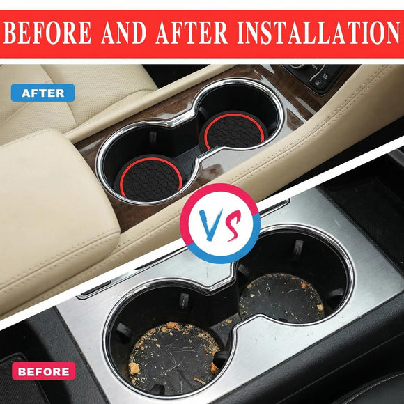 4PCS Car Cup Holder Coasters Dustproof Automotive Interior Accessories Mat 2.75 Inch Non-Slip Insert Water Bottle Holder Pads Universal for Vehicles Trucks RVs and More (Black/Red)
