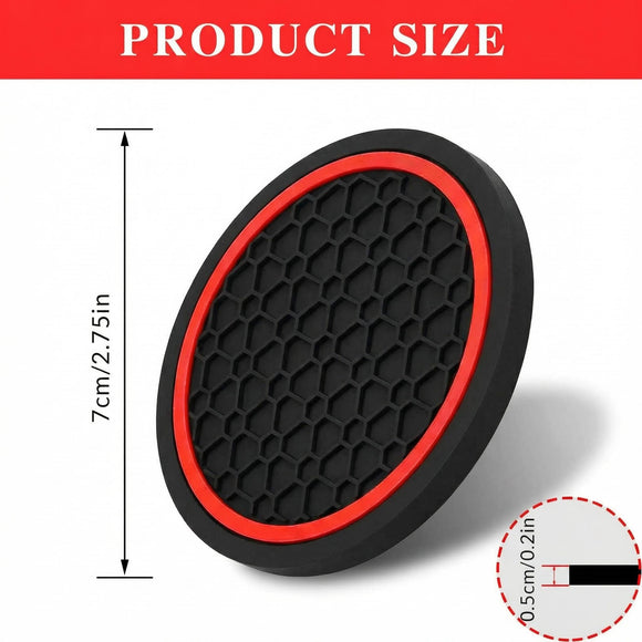 4PCS Car Cup Holder Coasters Dustproof Automotive Interior Accessories Mat 2.75 Inch Non-Slip Insert Water Bottle Holder Pads Universal for Vehicles Trucks RVs and More (Black/Red)