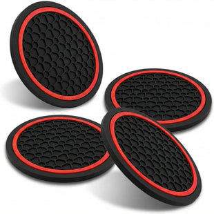 4PCS Car Cup Holder Coasters Dustproof Automotive Interior Accessories Mat 2.75 Inch Non-Slip Insert Water Bottle Holder Pads Universal for Vehicles Trucks RVs and More (Black/Red)
