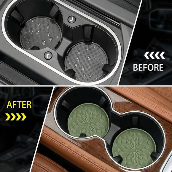 Car Coasters for Cup Holders [4 Pack] - 2.75In Silicone Auto Mug Mats - Universal Non-Slip Recessed Car Interior AccessoriesOlive Green