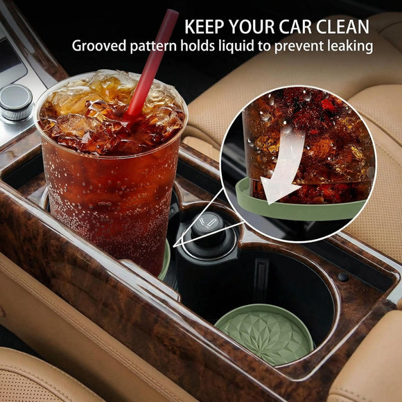 Car Coasters for Cup Holders [4 Pack] - 2.75In Silicone Auto Mug Mats - Universal Non-Slip Recessed Car Interior AccessoriesOlive Green