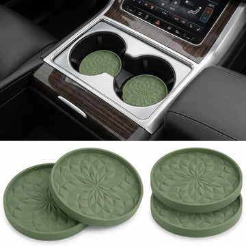 Car Coasters for Cup Holders [4 Pack] - 2.75In Silicone Auto Mug Mats - Universal Non-Slip Recessed Car Interior AccessoriesOlive Green
