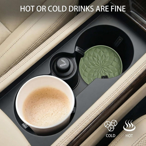 Car Coasters for Cup Holders [4 Pack] - 2.75In Silicone Auto Mug Mats - Universal Non-Slip Recessed Car Interior AccessoriesOlive Green
