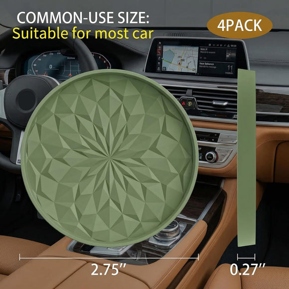 Car Coasters for Cup Holders [4 Pack] - 2.75In Silicone Auto Mug Mats - Universal Non-Slip Recessed Car Interior AccessoriesOlive Green