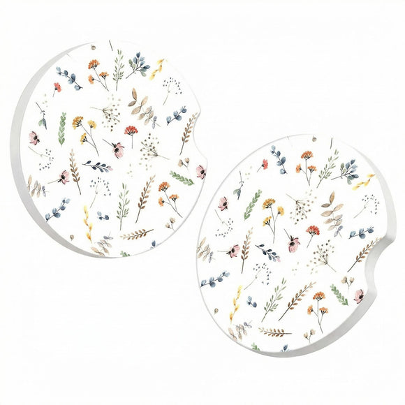 Cute Small Flower Ceramic Cup Holders - Pack of 2 Keep Cup Holders Clean and Dry Drink Cup Car Holder Coasters with A Finger Notch