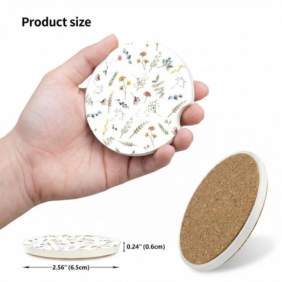 Cute Small Flower Ceramic Cup Holders - Pack of 2 Keep Cup Holders Clean and Dry Drink Cup Car Holder Coasters with A Finger Notch
