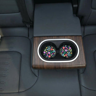 Cute Flowers Ceramic Cup Holders - Pack of 2 Keep Cup Holders Clean and Dry Drink Cup Car Holder Coasters with A Finger Notch