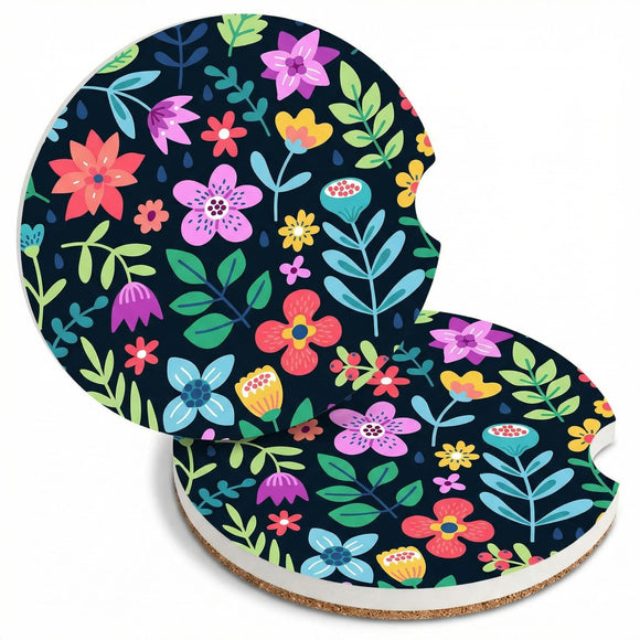 Cute Flowers Ceramic Cup Holders - Pack of 2 Keep Cup Holders Clean and Dry Drink Cup Car Holder Coasters with A Finger Notch