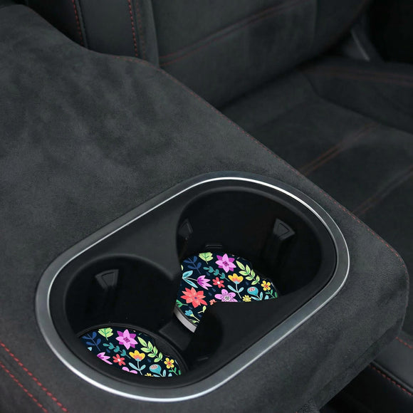 Cute Flowers Ceramic Cup Holders - Pack of 2 Keep Cup Holders Clean and Dry Drink Cup Car Holder Coasters with A Finger Notch