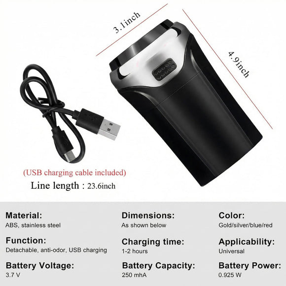 Car Ashtray with Lid Rechargeable Stainless Auto Ashtray with LED Light Indicator Portable Smell-Proof Ashtray Cup with Lid & Detachable Cigarette Lighter Car Accessories (Silver)