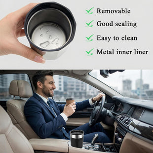 Car Ashtray with Lid Rechargeable Stainless Auto Ashtray with LED Light Indicator Portable Smell-Proof Ashtray Cup with Lid & Detachable Cigarette Lighter Car Accessories (Silver)