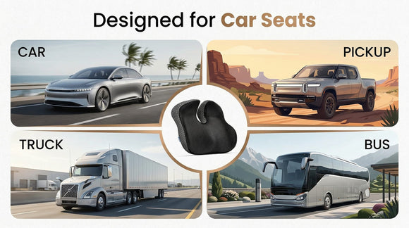 Gel Wedge Car Seat Cushion for Driving Relieves Tailbone Pain Composite Gel Memory Foam for Cool & Support Comfort Ergonomic Car Seat Pillow Elevated Back for Wider Vision Anti-Slip Design