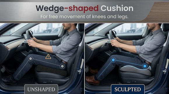 Gel Wedge Car Seat Cushion for Driving Relieves Tailbone Pain Composite Gel Memory Foam for Cool & Support Comfort Ergonomic Car Seat Pillow Elevated Back for Wider Vision Anti-Slip Design