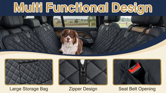 Waterproof Dog Car Seat Cover for Back Seat - Durable Scratch Proof Pet Hammock with Nonslip Design & Storage Pockets Fits Cars SUVs Trucks- S Black
