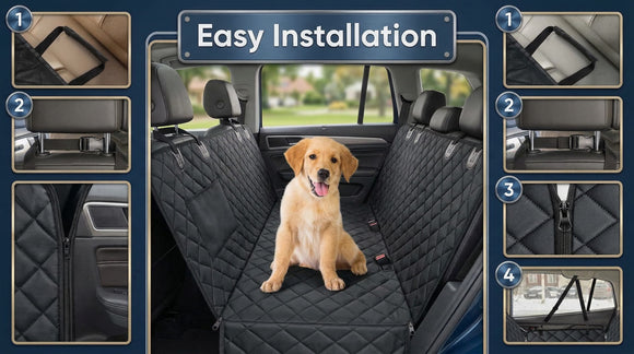 Waterproof Dog Car Seat Cover for Back Seat - Durable Scratch Proof Pet Hammock with Nonslip Design & Storage Pockets Fits Cars SUVs Trucks- S Black