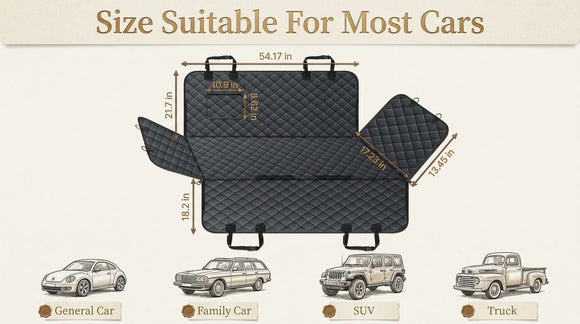 Waterproof Dog Car Seat Cover for Back Seat - Durable Scratch Proof Pet Hammock with Nonslip Design & Storage Pockets Fits Cars SUVs Trucks- S Black