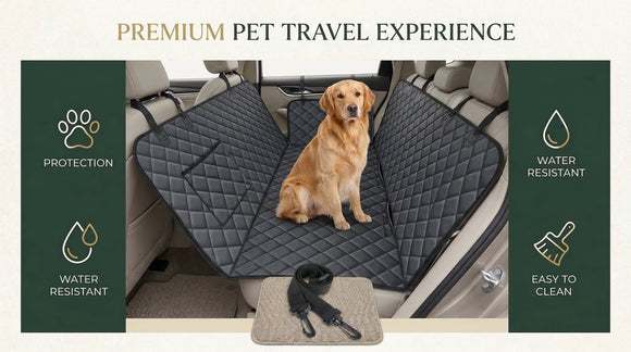 Waterproof Dog Car Seat Cover for Back Seat - Durable Scratch Proof Pet Hammock with Nonslip Design & Storage Pockets Fits Cars SUVs Trucks- S Black