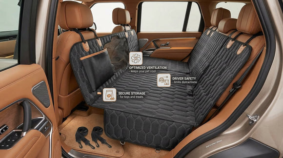 Dog Back Seat Cover Waterproof Scratch Proof Nonslip Dog Hammock for Car Car Seat Cover for Back Seat with Sanitary Pad Mesh & Pocket for Cars SUVs and Trucks - S Black/Orange