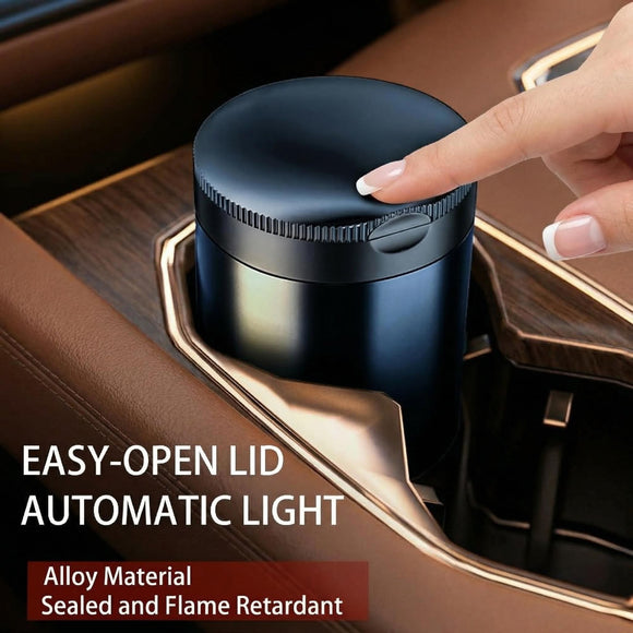 Ashtray with Lid Smell Proof Smokeless Ashtray for Cup Holder Cigar Ash Tray Detachable Stainless Steel Car Ash Tray with LED Auto Light for Most Car Office Home (Black)