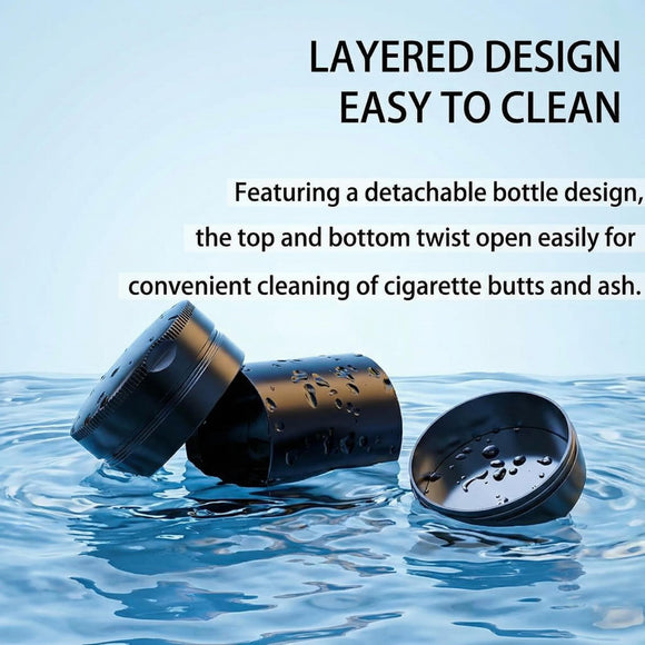 Ashtray with Lid Smell Proof Smokeless Ashtray for Cup Holder Cigar Ash Tray Detachable Stainless Steel Car Ash Tray with LED Auto Light for Most Car Office Home (Black)