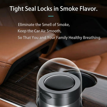 Car Ashtray Ash Tray with Lid Smell Proof Detachable Stainless Steel Cup Holder Ashtray with LED Auto Light for Most Car Office Home (Grey) - 0