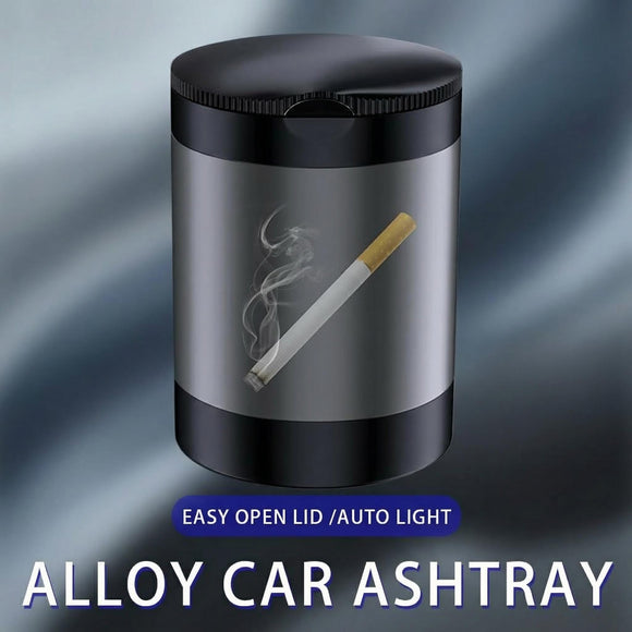 Ashtray with Lid Smokeless Ashtray for Cup Holder Smell Proof Detachable Stainless Steel Car Ash Tray with LED Auto Light for Most Car Office Home (Grey)