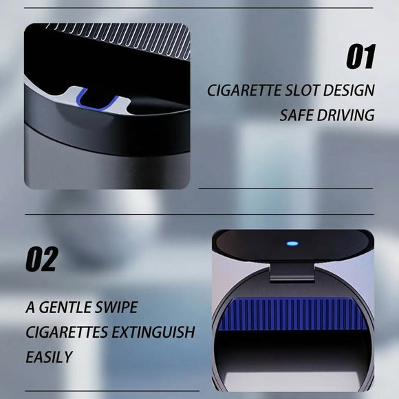 Ashtray with Lid Smokeless Ashtray for Cup Holder Smell Proof Detachable Stainless Steel Car Ash Tray with LED Auto Light for Most Car Office Home (Grey)
