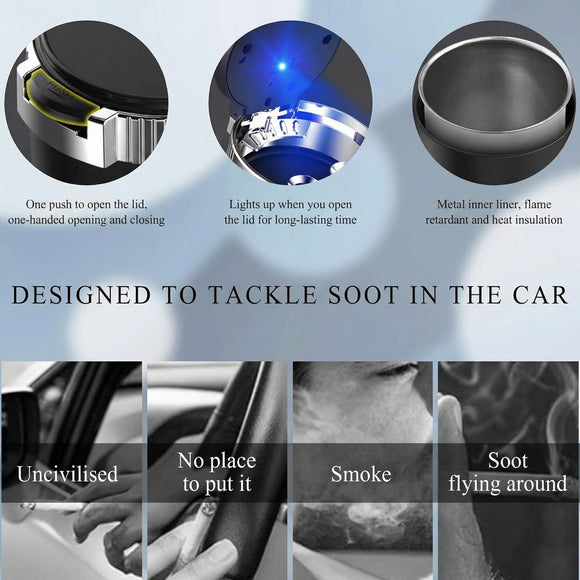 Car Ashtray with Lid Detachable Stainless Steel Ash Tray with LED Blue Light Portable Mini Vehicle Cup Holder Trash Can Smell Proof Ashtray Cup Universal Car Accessories (Purple)