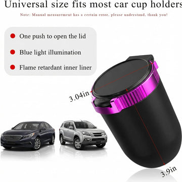 Car Ashtray with Lid Detachable Stainless Steel Ash Tray with LED Blue Light Portable Mini Vehicle Cup Holder Trash Can Smell Proof Ashtray Cup Universal Car Accessories (Purple) - 0