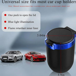 Car Ashtray with Lid Detachable Stainless Steel Ash Tray with LED Blue Light Portable Mini Vehicle Cup Holder Trash Can Smell Proof Ashtray Cup Universal Car Accessories (Blue)