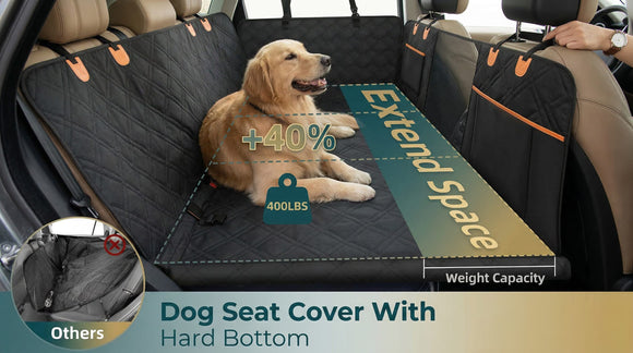 Back Seat Extender for Dogs - Extra 40% Space Dog Car Seat Cover Hard Bottom Holds 400lbs Waterproof Dog Hammock & Car Seat Cover with Mesh Window Perfect Travel Bed for Cars SUVs