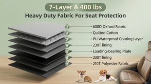 Back Seat Extender for Dogs - Extra 40% Space Dog Car Seat Cover Hard Bottom Holds 400lbs Waterproof Dog Hammock & Car Seat Cover with Mesh Window Perfect Travel Bed for Cars SUVs