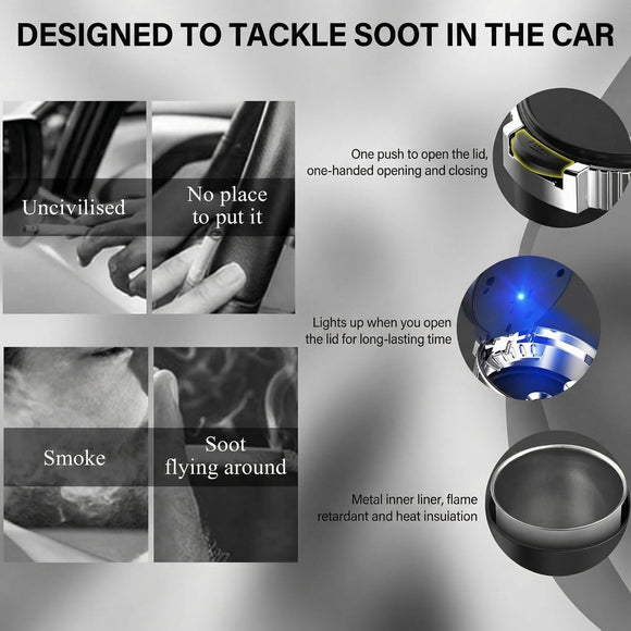 Car Ashtray with Lid Detachable Stainless Smokeless Auto Ashtray with LED Blue Light Portable Mini Trash Can for Cup Holder Universal Vehicle Interior Accessories (Blue)