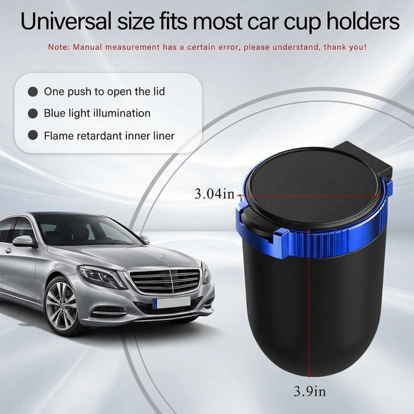 Car Ashtray with Lid Detachable Stainless Smokeless Auto Ashtray with LED Blue Light Portable Mini Trash Can for Cup Holder Universal Vehicle Interior Accessories (Blue)