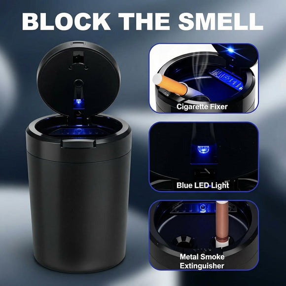Car Ashtray with Lid and Light Smell Proof for Cup Holder Easy Clean Up Detachable Auto LED Ashtray