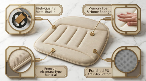 Car Seat Cushion Memory Foam Car Seat Cushion Anti Slip Rubber Bottom Car Seat Cushions for Driving Suitable for Car and Office Chairs (Cream)