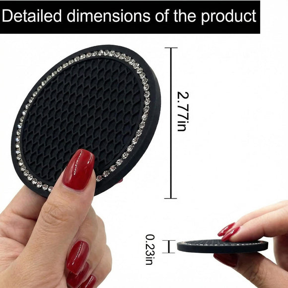 Bling Car Cup Coaster 2.75 Inch Anti Slip Shockproof Embedded Drink Mat Dustproof Automotive Interior Accessories Mat Universal for Vehicles Trucks RVs and More (Black 4 PCS)
