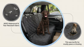 Back Seat Cover 60/40 Split Bench for Cars Trucks SUVs - Waterproof Easy Cleanup Car Seat Protector Great for Messy Kids and Drooling Pet Dogs(Black)